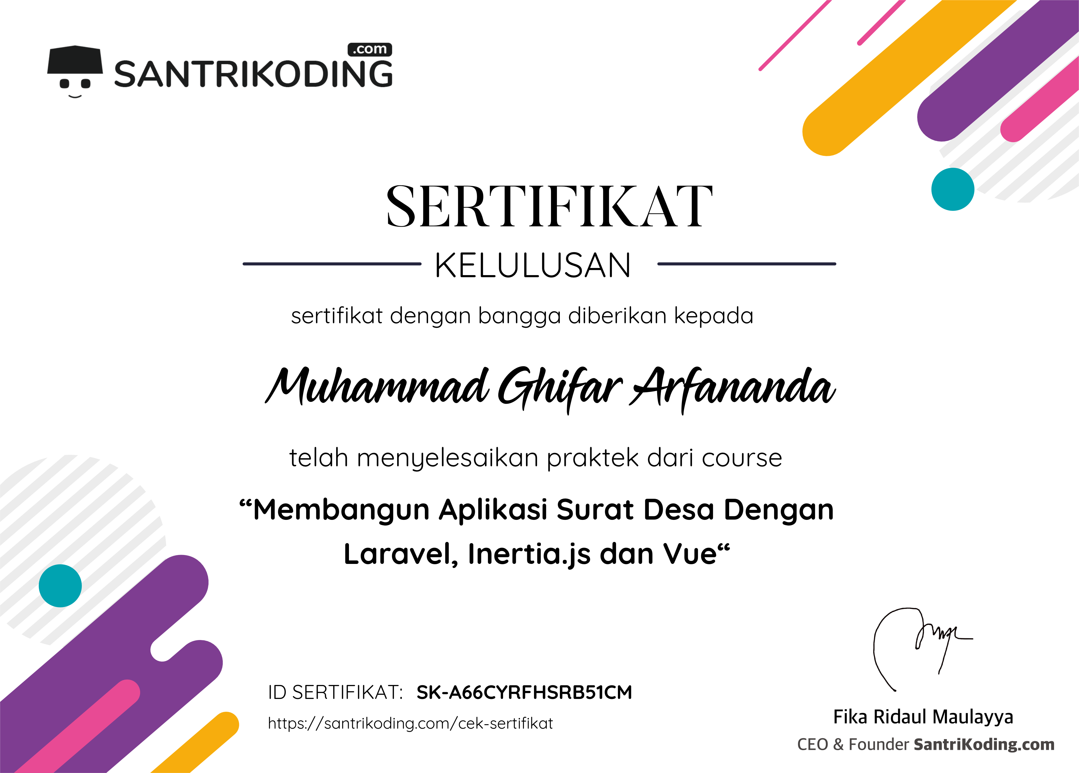 Sertifikat SK-A66CYRFHSRB51CM