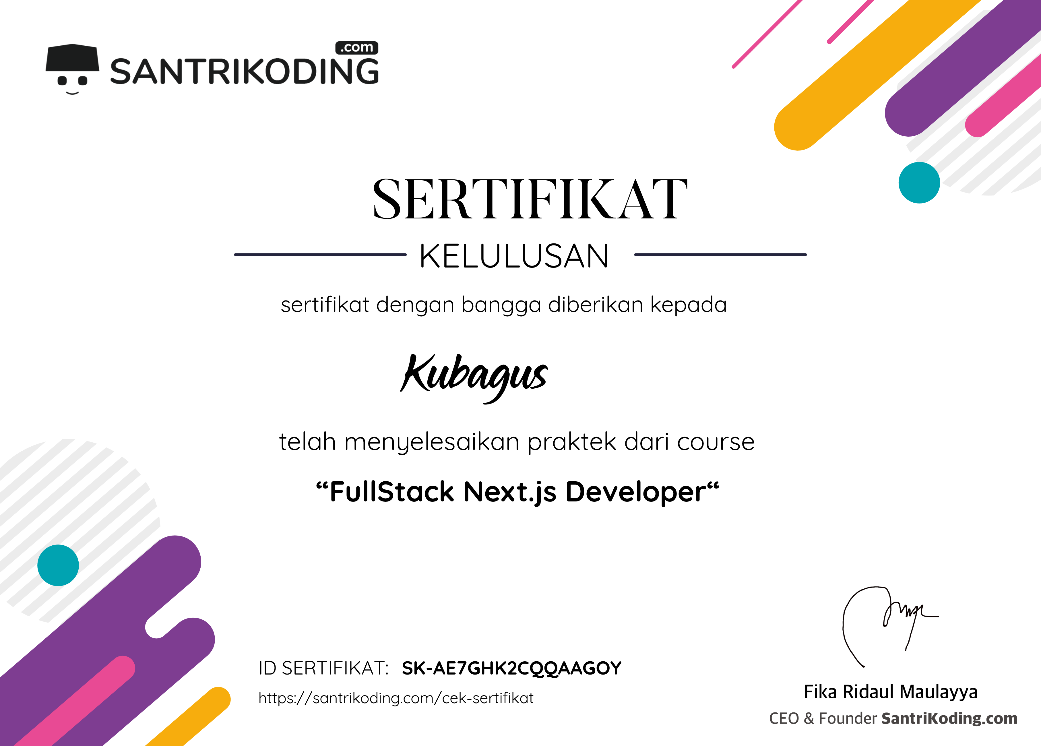 Sertifikat SK-AE7GHK2CQQAAGOY