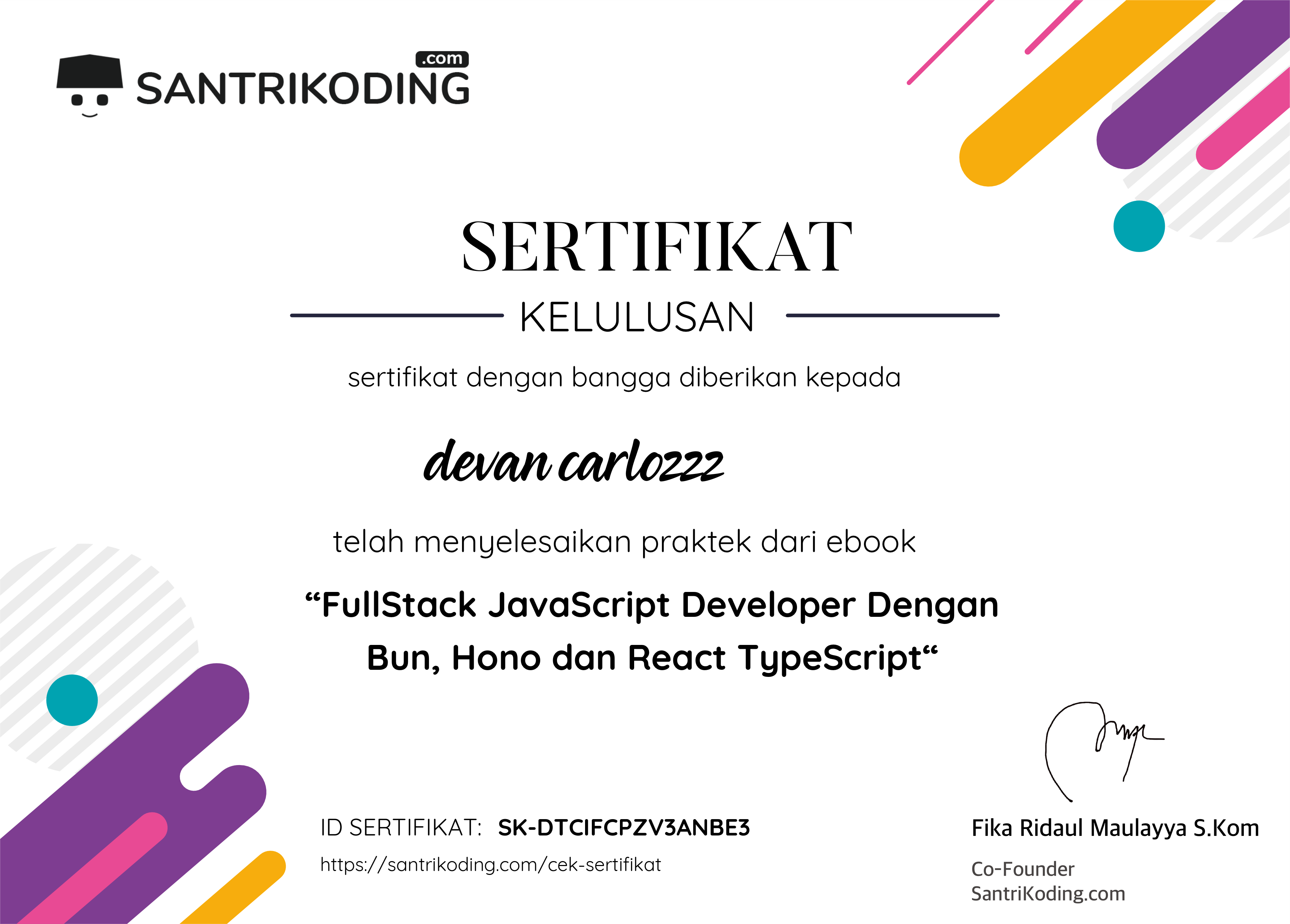 Sertifikat SK-DTCIFCPZV3ANBE3