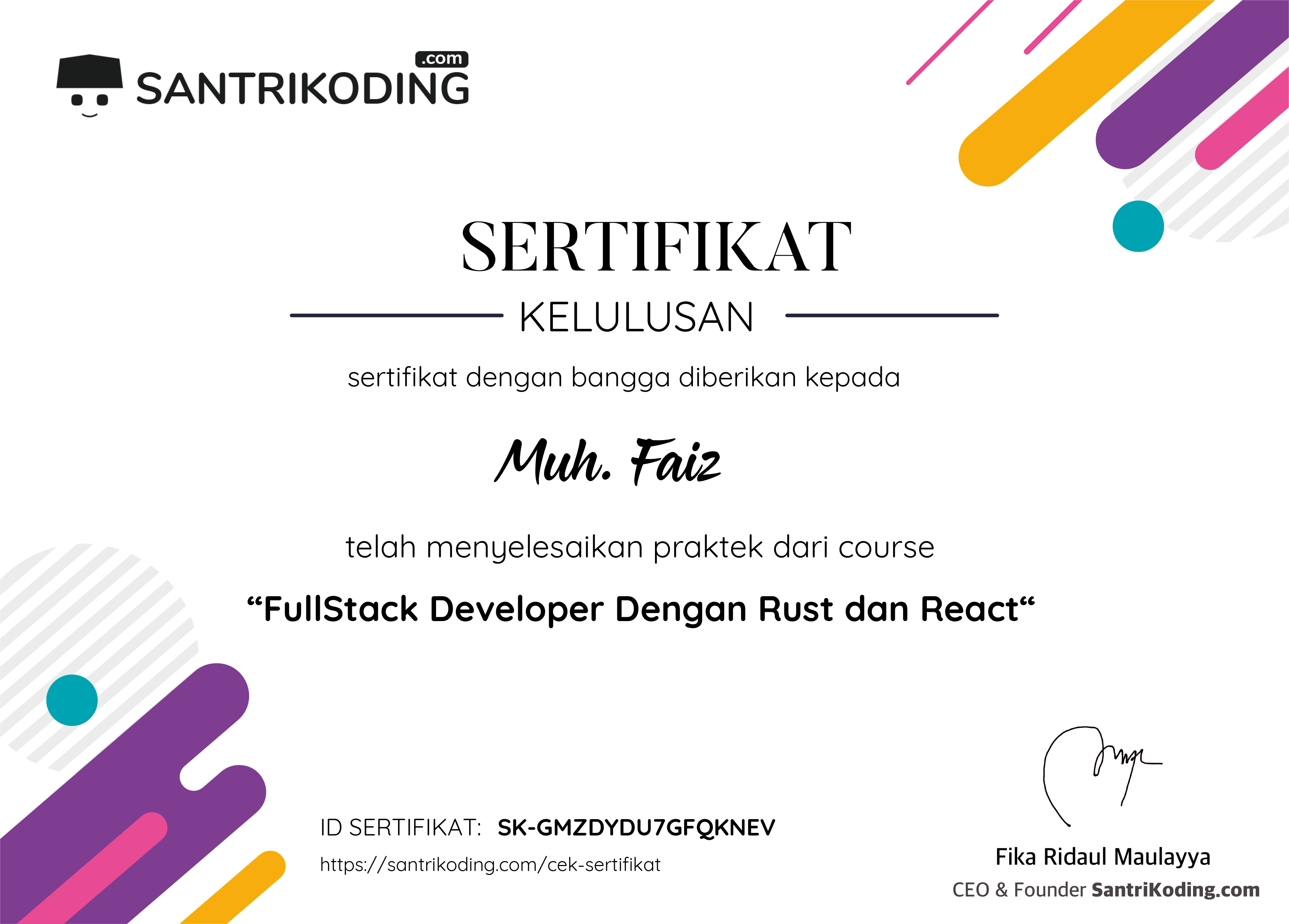 Sertifikat SK-GMZDYDU7GFQKNEV