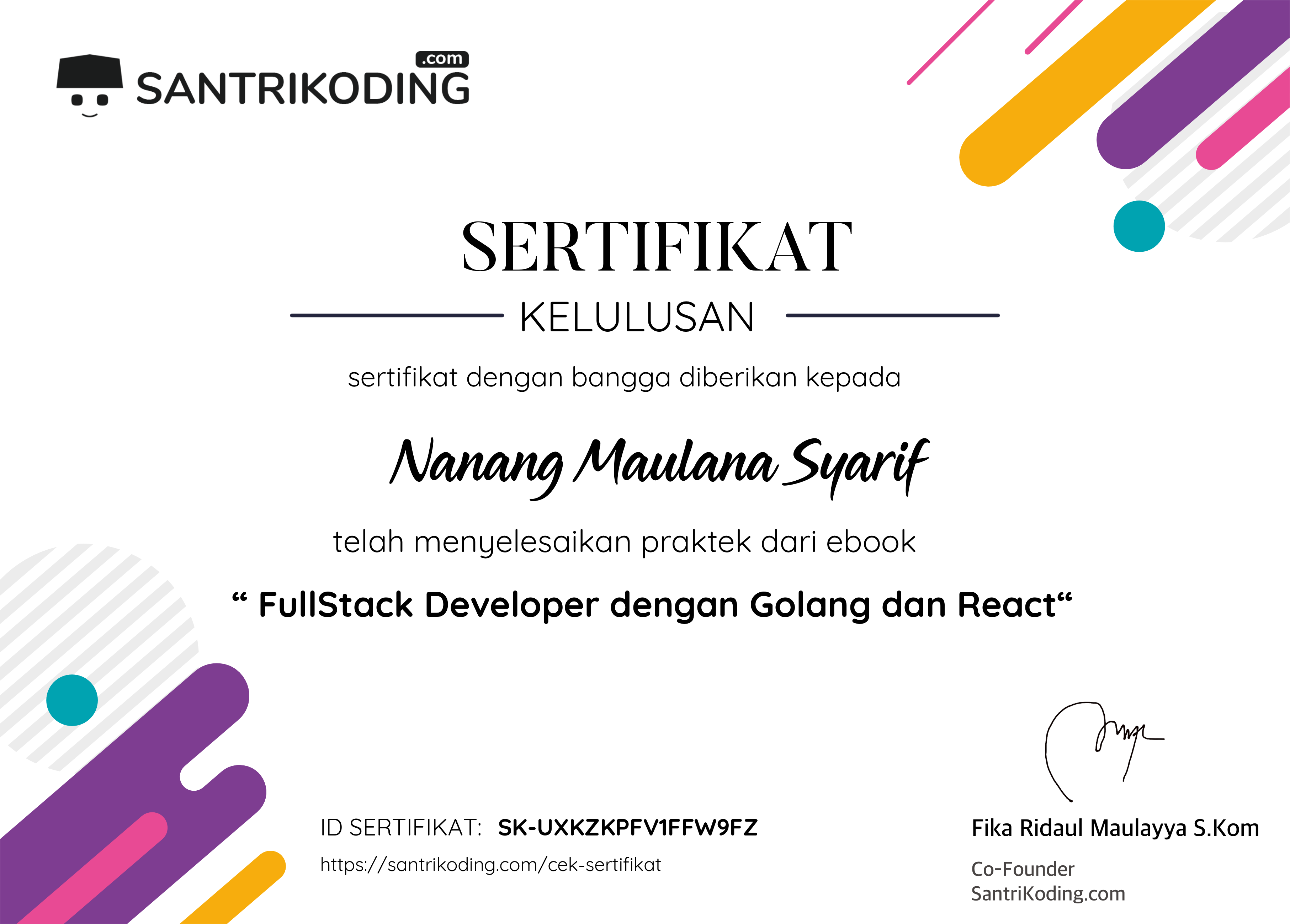 Sertifikat SK-UXKZKPFV1FFW9FZ