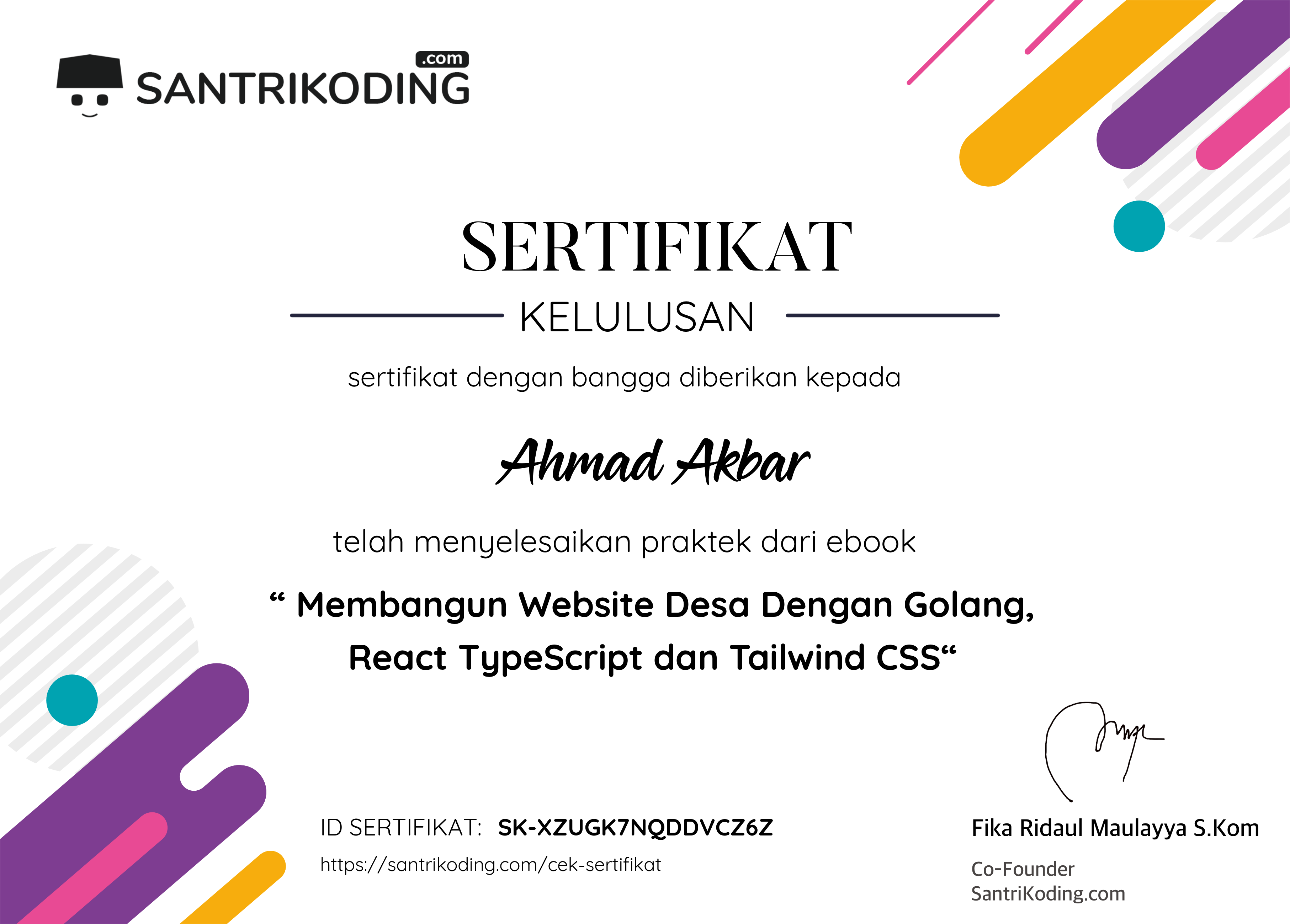 Sertifikat SK-XZUGK7NQDDVCZ6Z