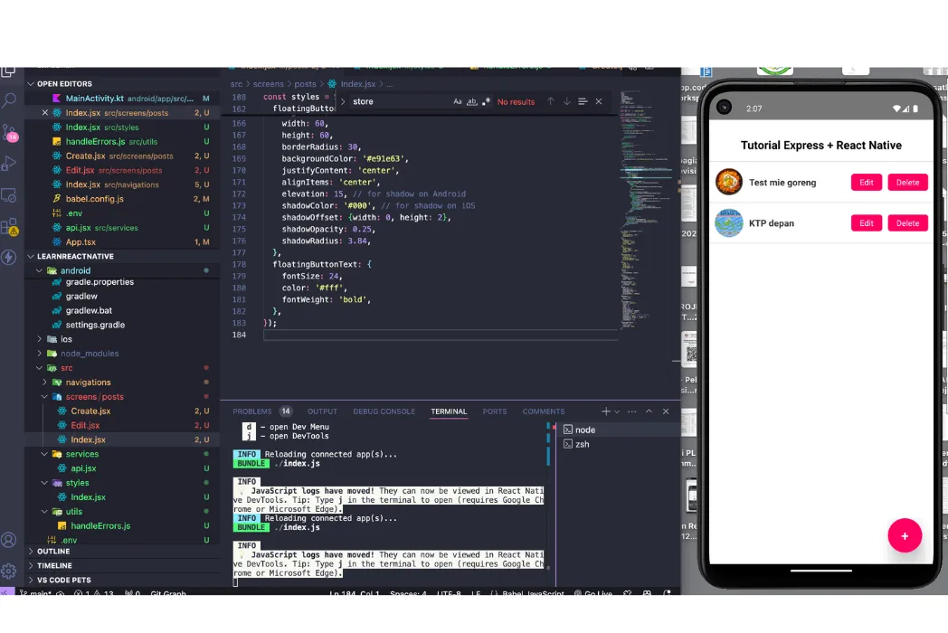 Belajar React native dan express