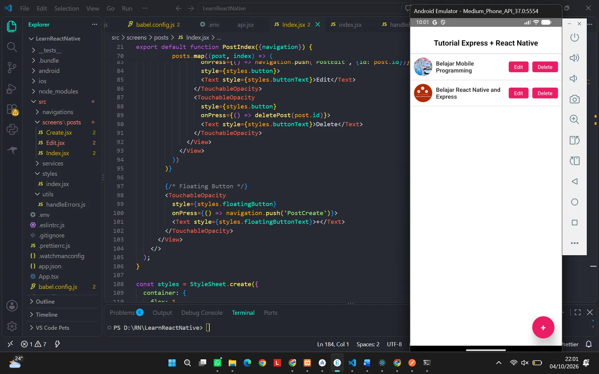 Aplikasi CRUD Posts dengan Express dan React Native