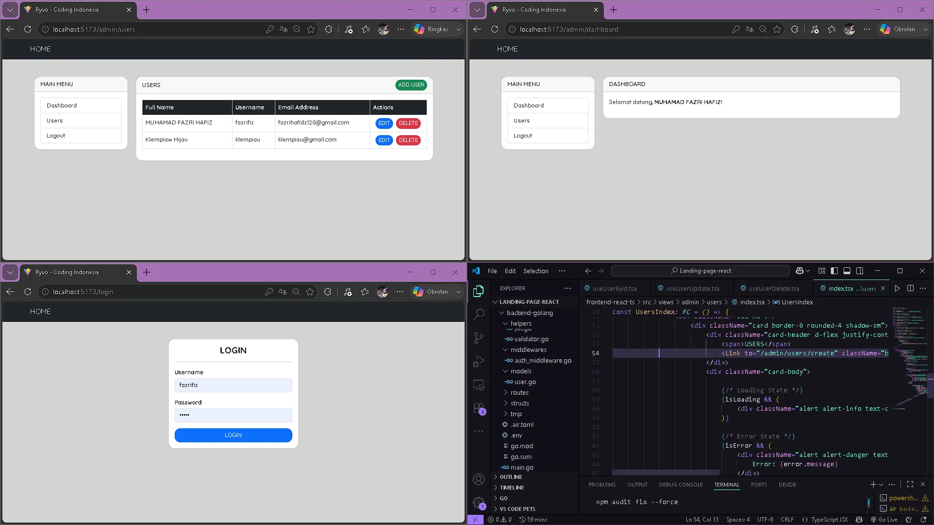 Project Fullstack Golang + React With TanStack Query and GORM Tech